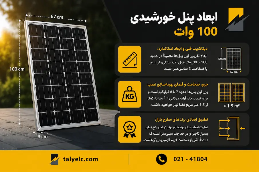 ابعاد پنل خورشیدی 100 وات